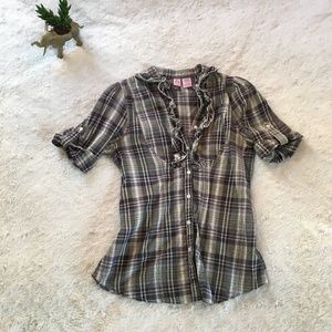 Urban Outfitters ruffled plaid button-down - S